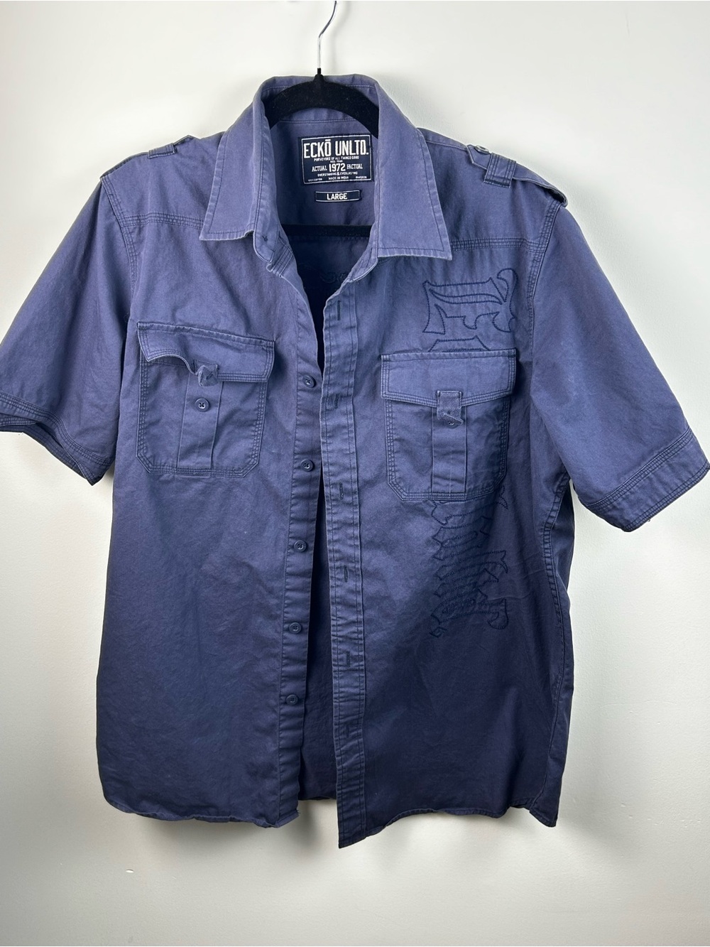 Ecko Unlimited Men’s Short Sleeve Button-Down Shirt in Navy Blue